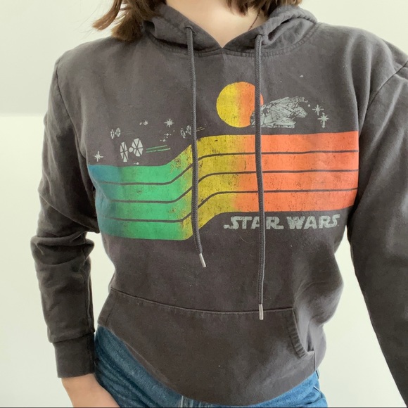 Gray and rainbow Star Wars cropped hoodie sweatshirt - Picture 2 of 4